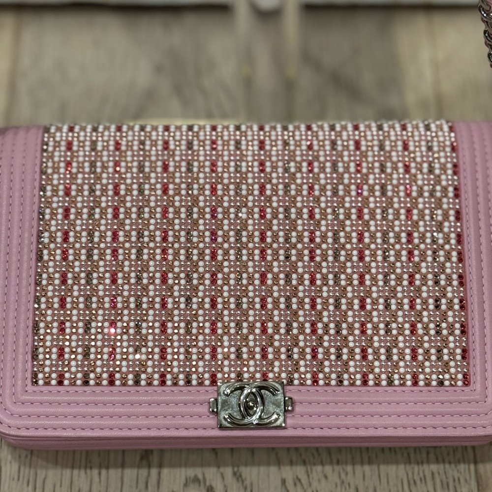 CHANEL Pink Crystal Boy WOC Lambskin Leather CC Crossbody Bag A80287 EUC COA LTD - Picture 7 of 16